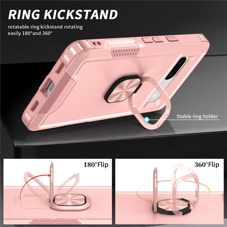 For Google Pixel 8a Case Slim-Fit Hard PC+Silicone Rotatable Kickstand Protective Cover