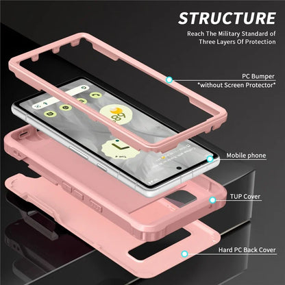 For Google Pixel 8a Case Slim-Fit Hard PC+Silicone Rotatable Kickstand Protective Cover