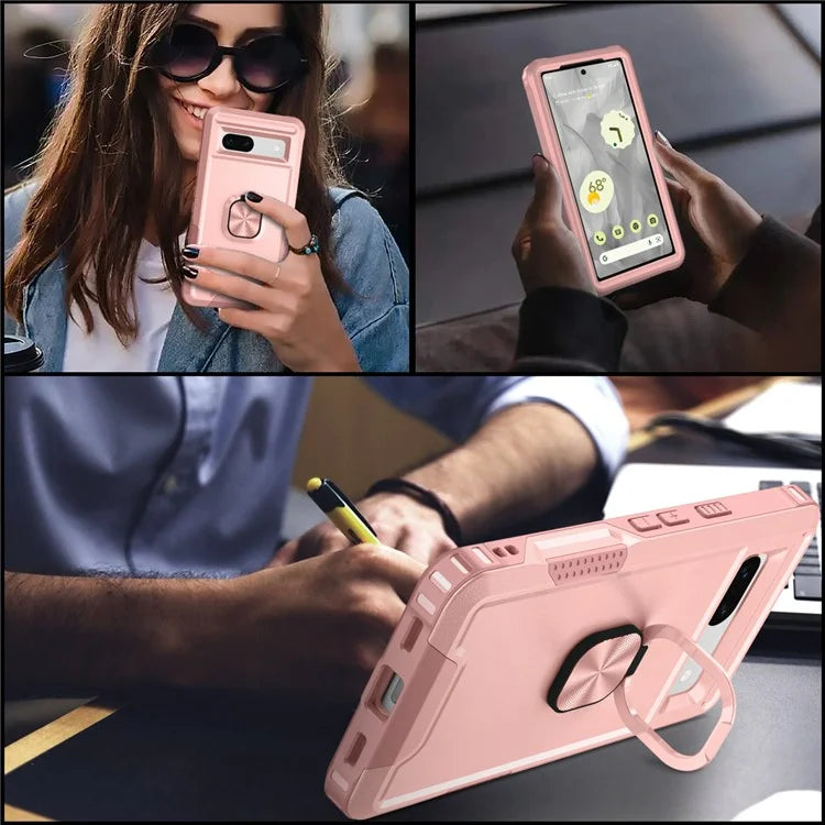 For Google Pixel 8a Case Slim-Fit Hard PC+Silicone Rotatable Kickstand Protective Cover
