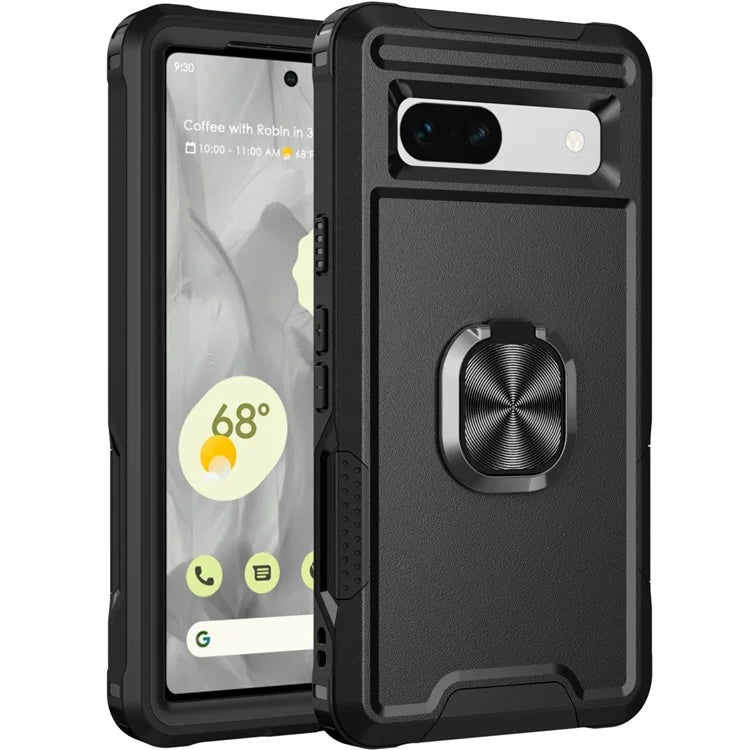 For Google Pixel 8a Case Slim-Fit Hard PC+Silicone Rotatable Kickstand Protective Cover