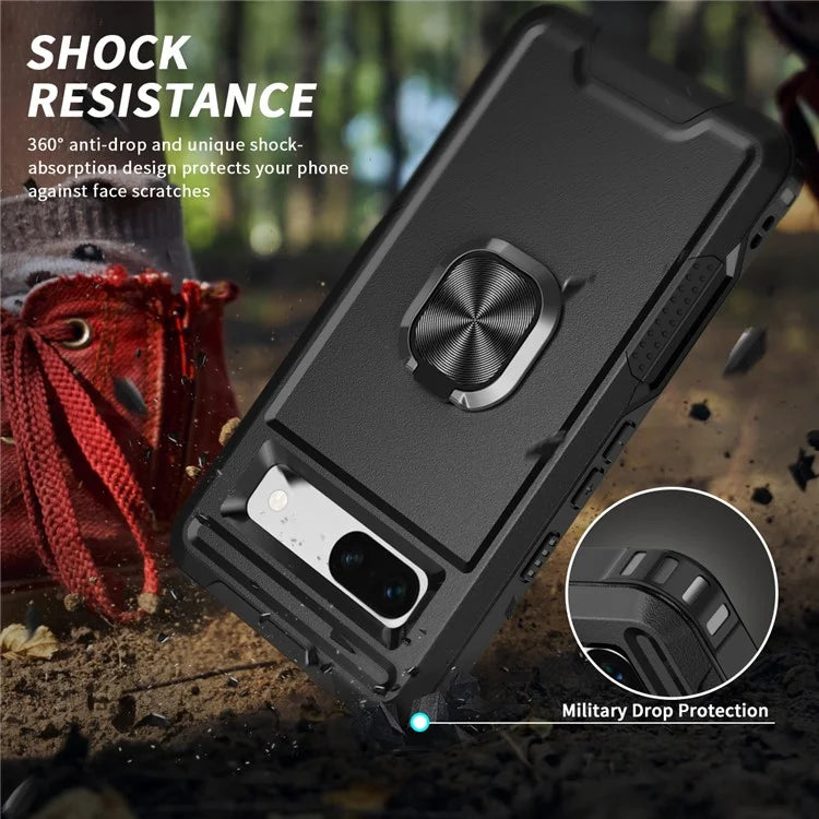For Google Pixel 8a Case Slim-Fit Hard PC+Silicone Rotatable Kickstand Protective Cover