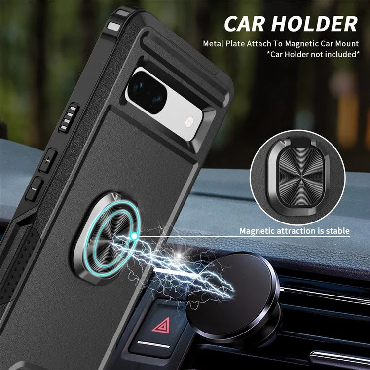 For Google Pixel 8a Case Slim-Fit Hard PC+Silicone Rotatable Kickstand Protective Cover
