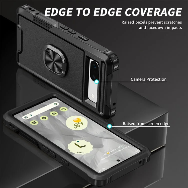 For Google Pixel 8a Case Slim-Fit Hard PC+Silicone Rotatable Kickstand Protective Cover