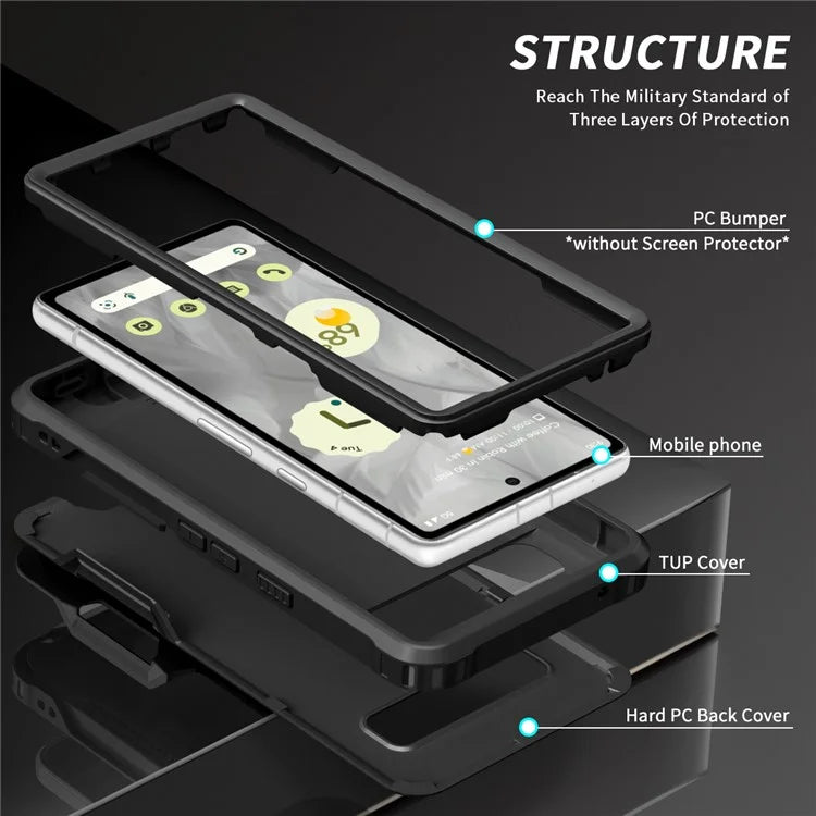 For Google Pixel 8a Case Slim-Fit Hard PC+Silicone Rotatable Kickstand Protective Cover