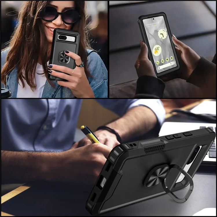 For Google Pixel 8a Case Slim-Fit Hard PC+Silicone Rotatable Kickstand Protective Cover