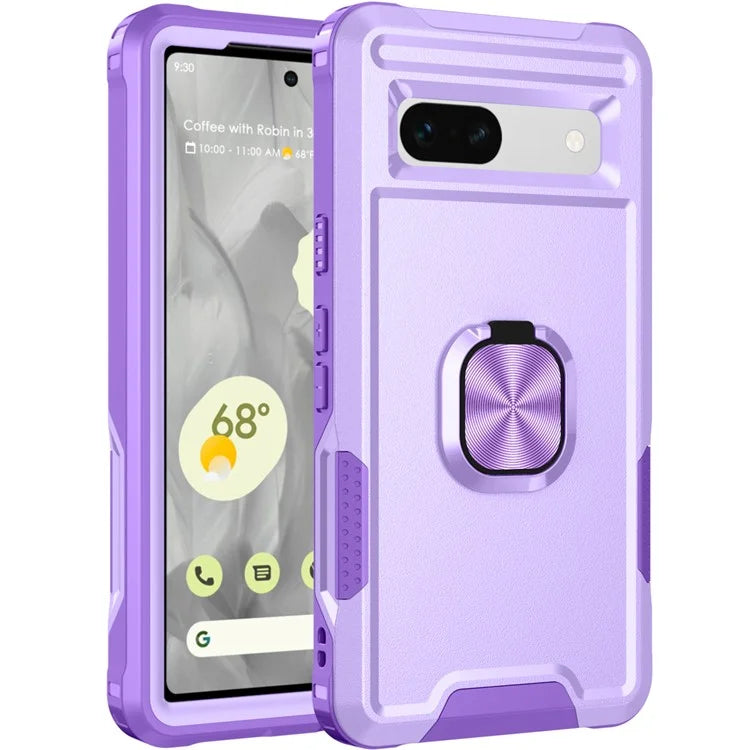 For Google Pixel 8a Case Slim-Fit Hard PC+Silicone Rotatable Kickstand Protective Cover