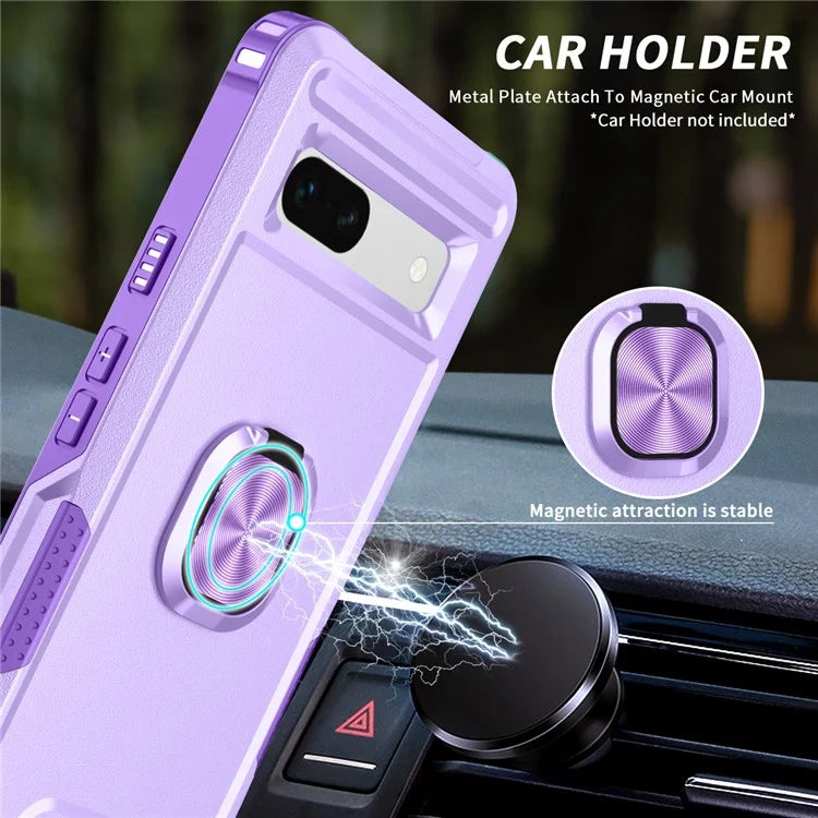 For Google Pixel 8a Case Slim-Fit Hard PC+Silicone Rotatable Kickstand Protective Cover