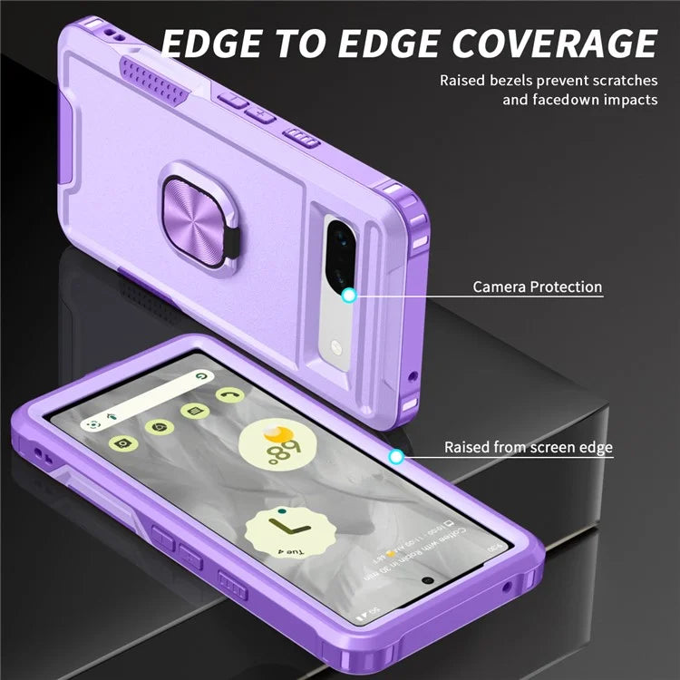 For Google Pixel 8a Case Slim-Fit Hard PC+Silicone Rotatable Kickstand Protective Cover