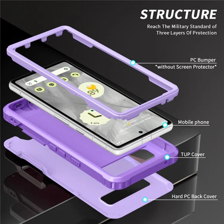 For Google Pixel 8a Case Slim-Fit Hard PC+Silicone Rotatable Kickstand Protective Cover