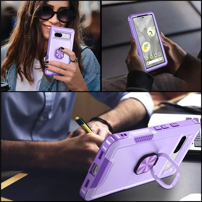 For Google Pixel 8a Case Slim-Fit Hard PC+Silicone Rotatable Kickstand Protective Cover