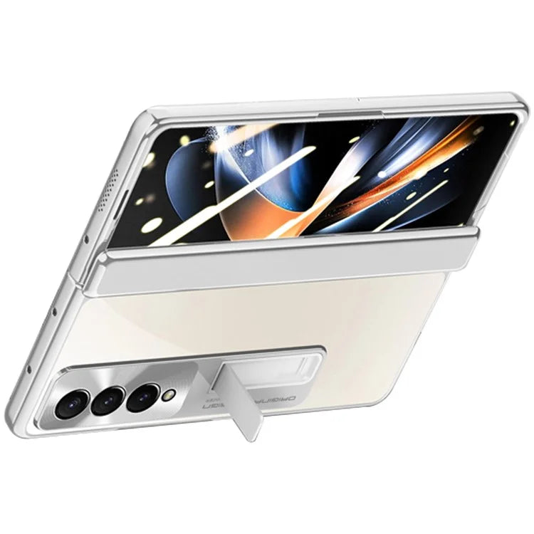 For Samsung Galaxy Z Fold4 5G Phone Case Electroplating Kickstand Cover with HD Clear Screen Protector