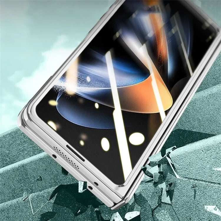For Samsung Galaxy Z Fold4 5G Phone Case Electroplating Kickstand Cover with HD Clear Screen Protector