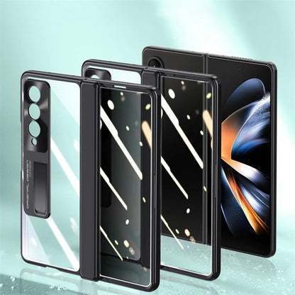 For Samsung Galaxy Z Fold4 5G Phone Case Electroplating Kickstand Cover with HD Clear Screen Protector