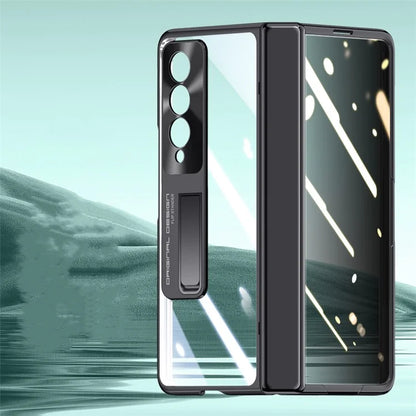For Samsung Galaxy Z Fold4 5G Phone Case Electroplating Kickstand Cover with HD Clear Screen Protector
