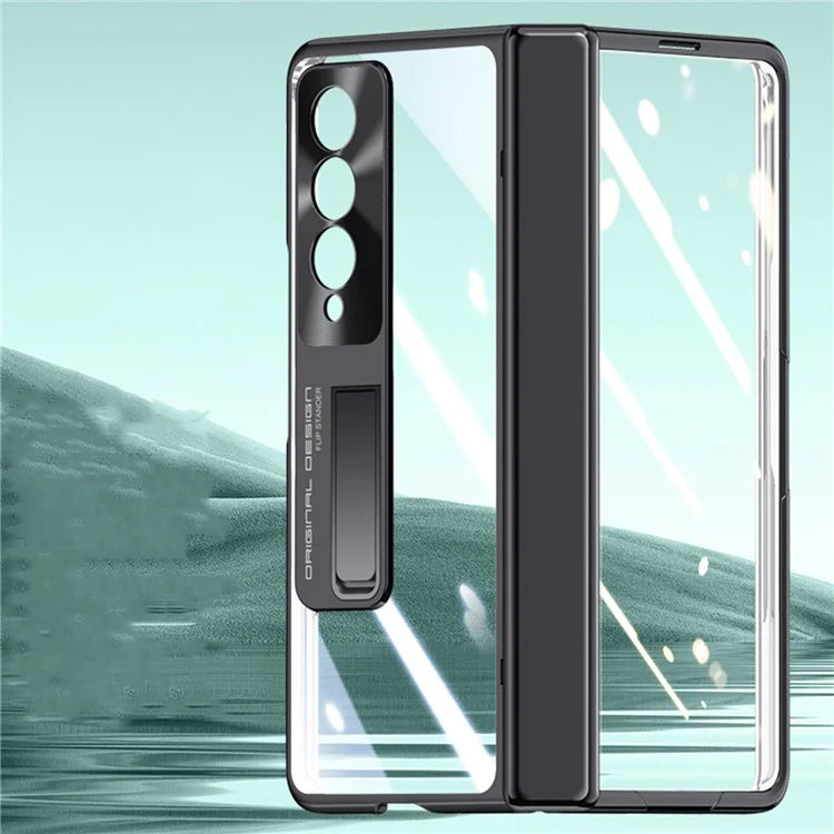 For Samsung Galaxy Z Fold4 5G Phone Case Electroplating Kickstand Cover with HD Clear Screen Protector