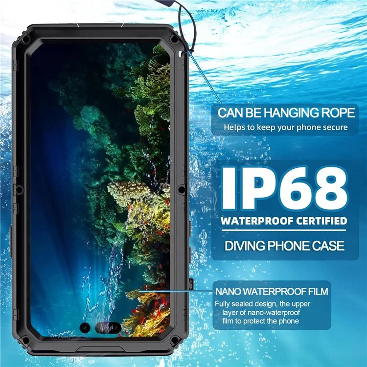 For iPhone 15 IP68 Waterproof Case Drop-proof PC+Silicone Cover with Screen Protector