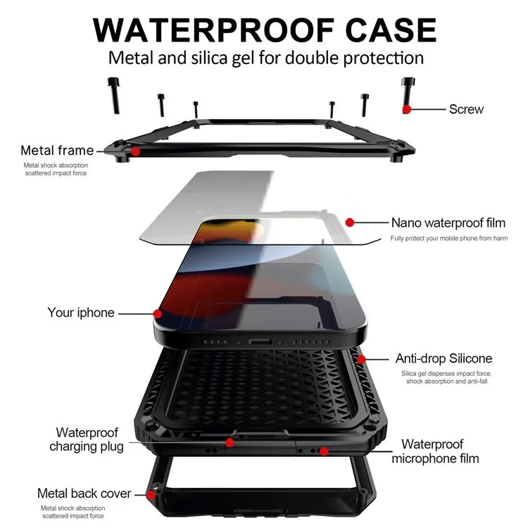 For iPhone 15 Plus Phone Case IP68 Waterproof PC+Silicone Cover with Screen Protector