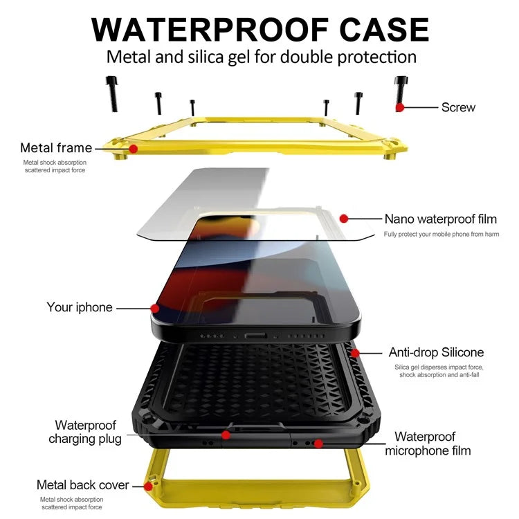 For iPhone 15 Plus Phone Case IP68 Waterproof PC+Silicone Cover with Screen Protector
