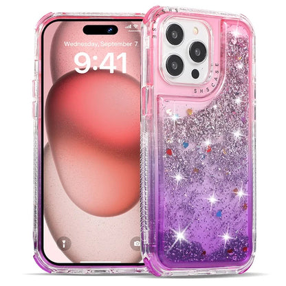 For iPhone 15 Pro Case Gradient Quicksand Liquid Flowing Sparkle TPU+PC Back Cover