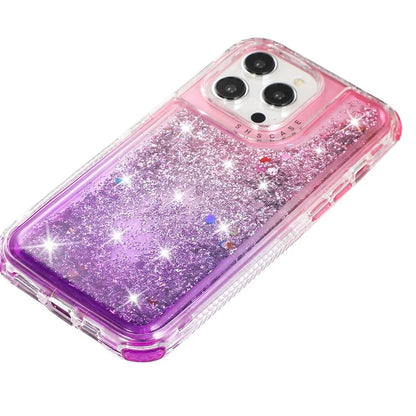 For iPhone 15 Pro Case Gradient Quicksand Liquid Flowing Sparkle TPU+PC Back Cover