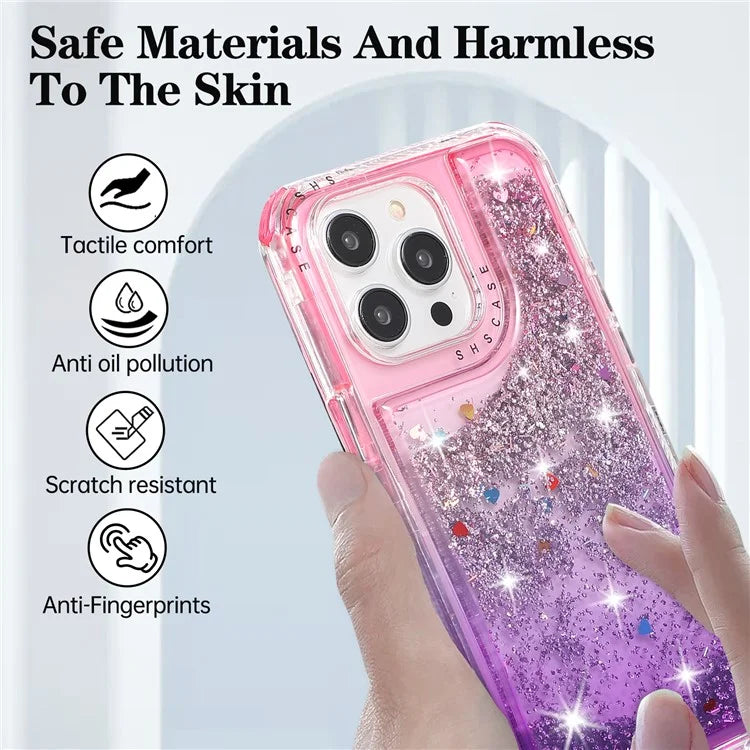 For iPhone 15 Pro Case Gradient Quicksand Liquid Flowing Sparkle TPU+PC Back Cover