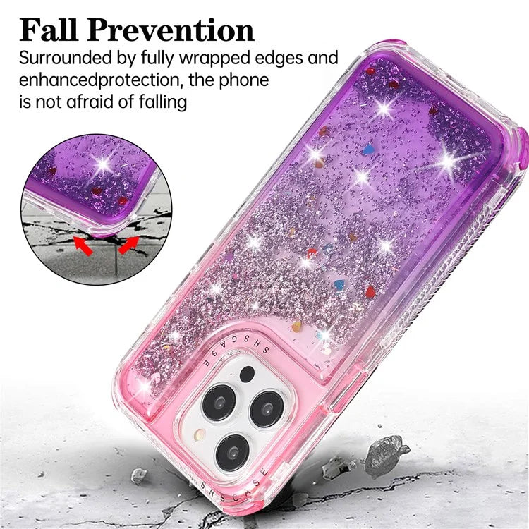 For iPhone 15 Pro Case Gradient Quicksand Liquid Flowing Sparkle TPU+PC Back Cover