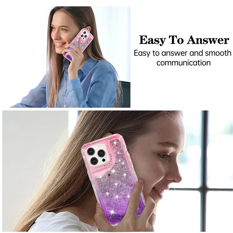 For iPhone 15 Pro Case Gradient Quicksand Liquid Flowing Sparkle TPU+PC Back Cover