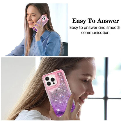 For iPhone 15 Pro Case Gradient Quicksand Liquid Flowing Sparkle TPU+PC Back Cover