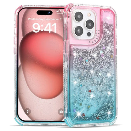 For iPhone 15 Pro Case Gradient Quicksand Liquid Flowing Sparkle TPU+PC Back Cover