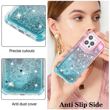 For iPhone 15 Pro Case Gradient Quicksand Liquid Flowing Sparkle TPU+PC Back Cover