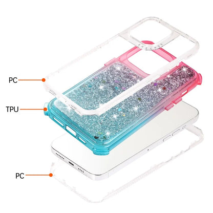 For iPhone 15 Pro Case Gradient Quicksand Liquid Flowing Sparkle TPU+PC Back Cover