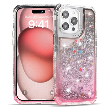 For iPhone 15 Pro Case Gradient Quicksand Liquid Flowing Sparkle TPU+PC Back Cover