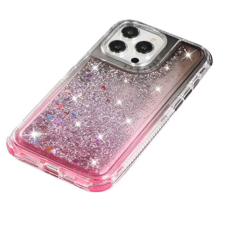 For iPhone 15 Pro Case Gradient Quicksand Liquid Flowing Sparkle TPU+PC Back Cover