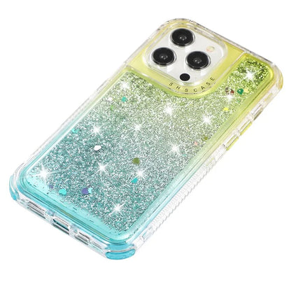For iPhone 15 Pro Case Gradient Quicksand Liquid Flowing Sparkle TPU+PC Back Cover