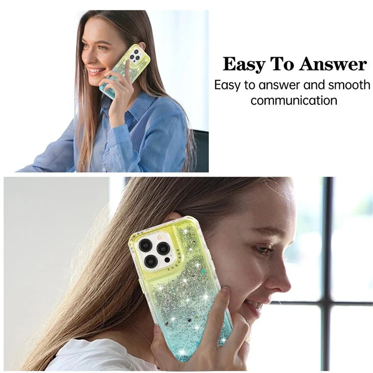 For iPhone 15 Pro Case Gradient Quicksand Liquid Flowing Sparkle TPU+PC Back Cover