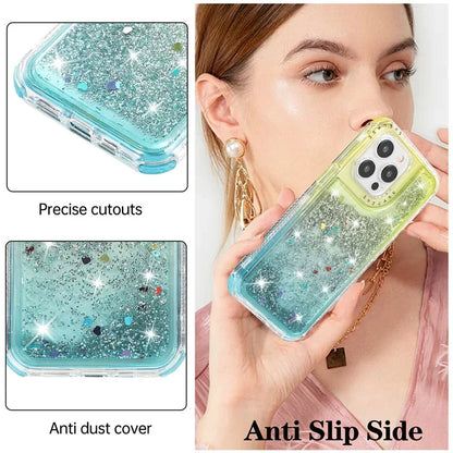 For iPhone 15 Pro Case Gradient Quicksand Liquid Flowing Sparkle TPU+PC Back Cover