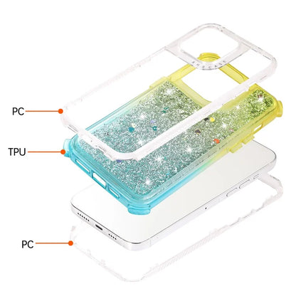 For iPhone 15 Pro Case Gradient Quicksand Liquid Flowing Sparkle TPU+PC Back Cover