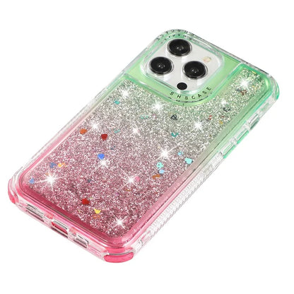 For iPhone 15 Pro Case Gradient Quicksand Liquid Flowing Sparkle TPU+PC Back Cover