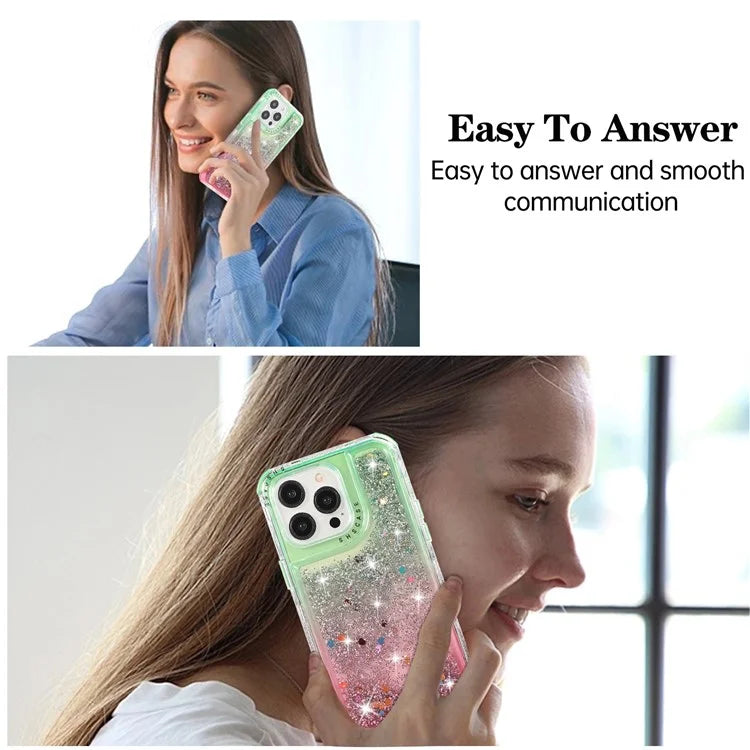 For iPhone 15 Pro Case Gradient Quicksand Liquid Flowing Sparkle TPU+PC Back Cover
