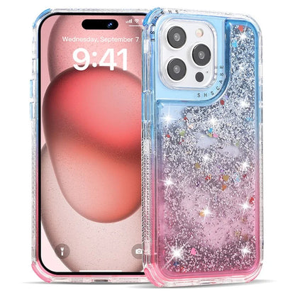 For iPhone 15 Pro Case Gradient Quicksand Liquid Flowing Sparkle TPU+PC Back Cover