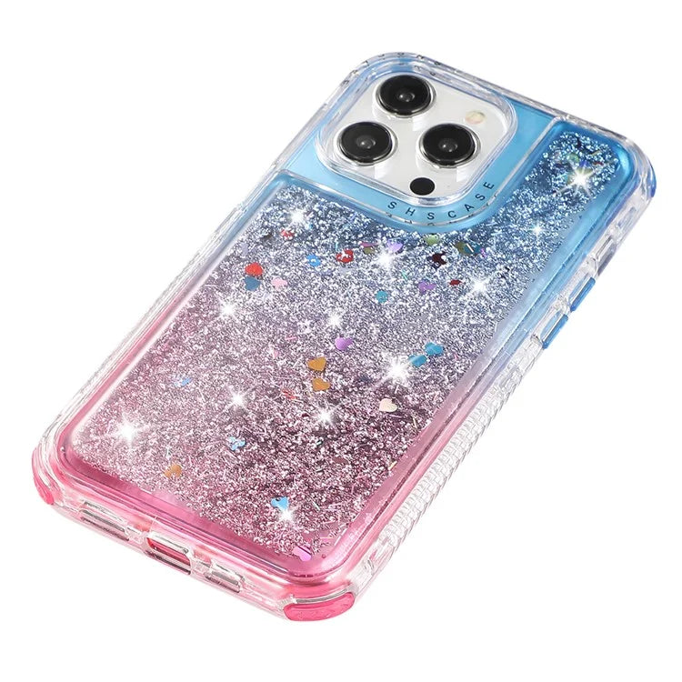 For iPhone 15 Pro Case Gradient Quicksand Liquid Flowing Sparkle TPU+PC Back Cover