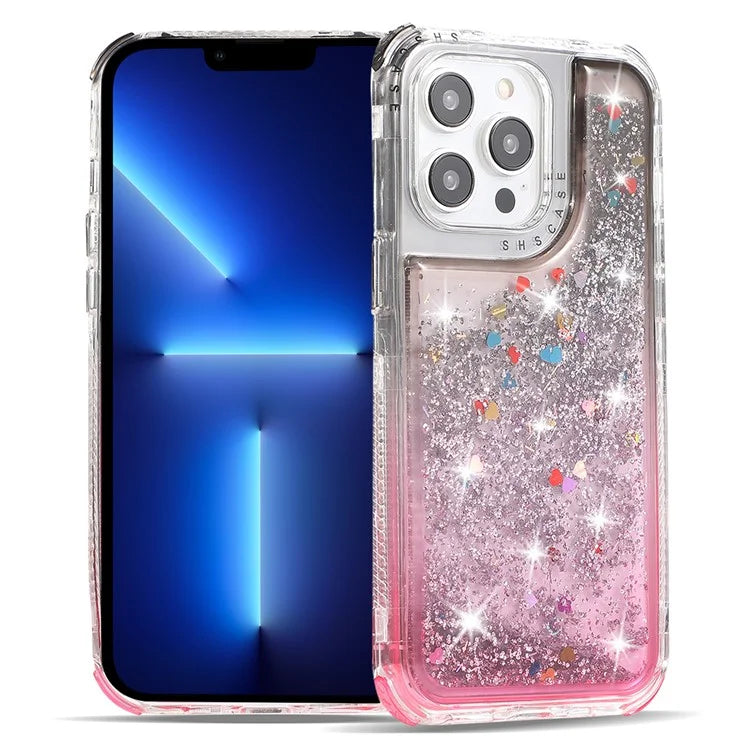 For iPhone 13 Pro Max 6.7 inch Case TPU+PC Sparkle Gradient Quicksand Cell Phone Cover