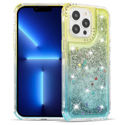 For iPhone 13 Pro Max 6.7 inch Case TPU+PC Sparkle Gradient Quicksand Cell Phone Cover