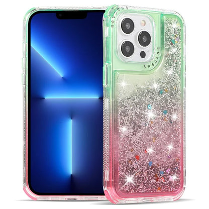 For iPhone 13 Pro Max 6.7 inch Case TPU+PC Sparkle Gradient Quicksand Cell Phone Cover