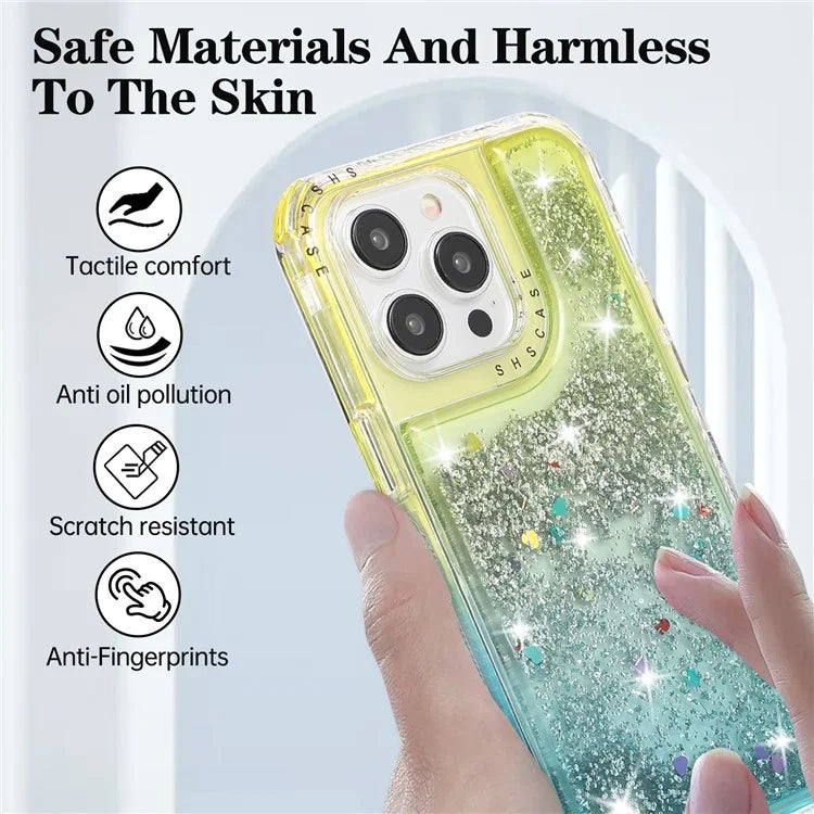 For iPhone 14 Pro Max Cell Phone Case Slim-Fit TPU+PC Glitter Gradient Quicksand Back Shell
