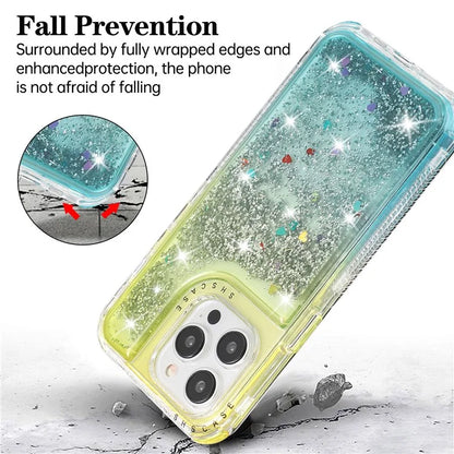 For iPhone 14 Pro Max Cell Phone Case Slim-Fit TPU+PC Glitter Gradient Quicksand Back Shell