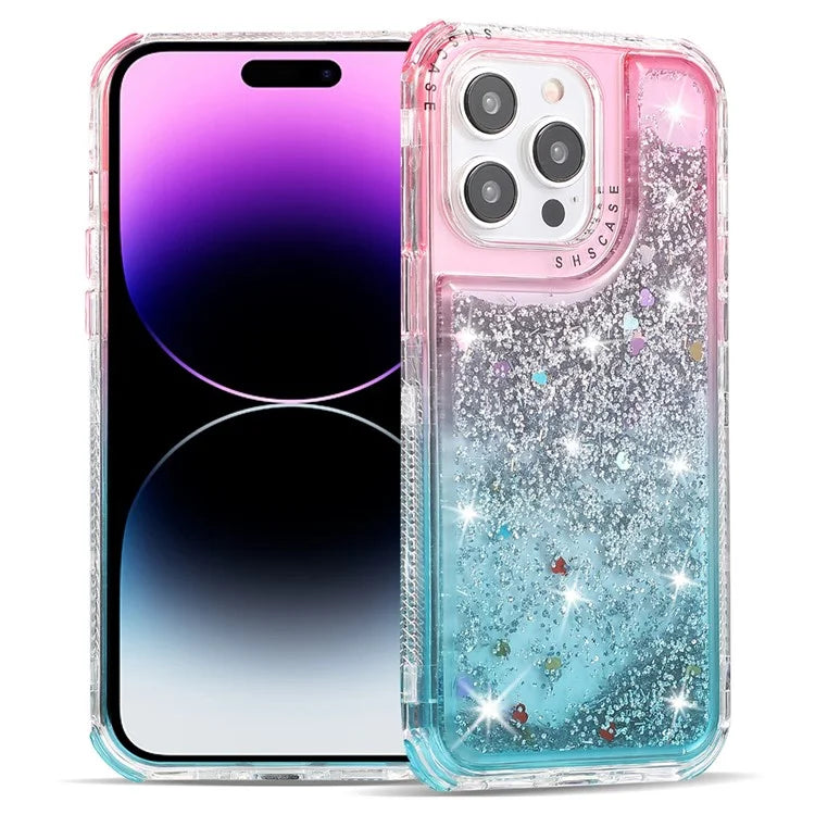 For iPhone 14 Pro Max Cell Phone Case Slim-Fit TPU+PC Glitter Gradient Quicksand Back Shell