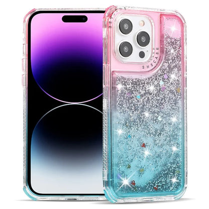 For iPhone 14 Pro Max Cell Phone Case Slim-Fit TPU+PC Glitter Gradient Quicksand Back Shell