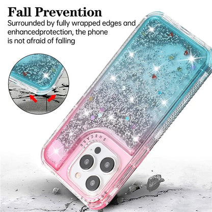 For iPhone 14 Pro Max Cell Phone Case Slim-Fit TPU+PC Glitter Gradient Quicksand Back Shell