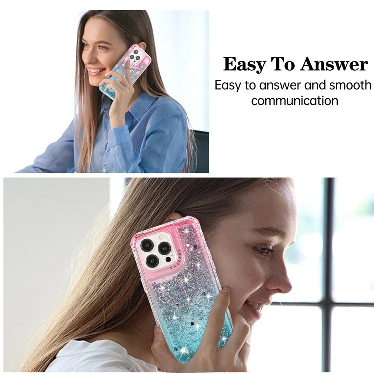 For iPhone 14 Pro Max Cell Phone Case Slim-Fit TPU+PC Glitter Gradient Quicksand Back Shell